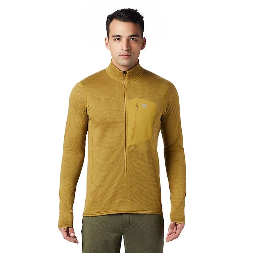 Mountain Hardwear Type 2 Fun Pullover Mens M Yellow Grid Fleece 3/4 Zip Hiking